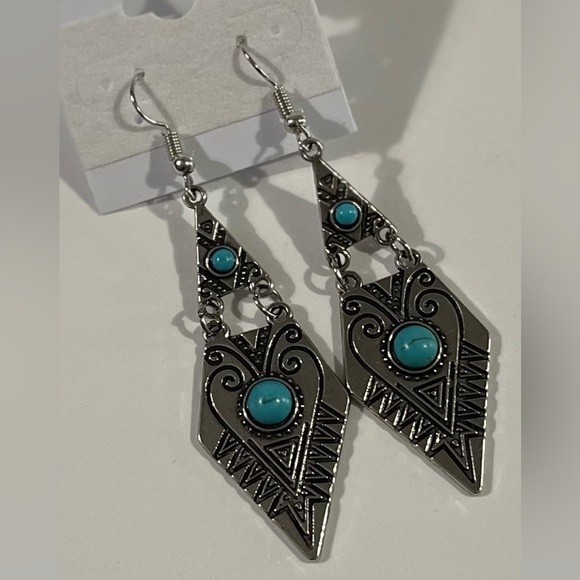 NWT Turquoise and Silver Geometric Earrings - Picture 1 of 3